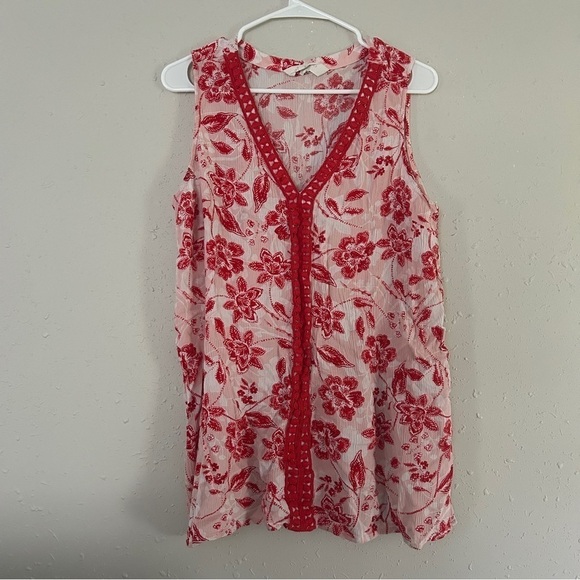 Magnolia Grace Red Cream Paisley Floral Sleeveless Blouse XXL Spring - Picture 1 of 6